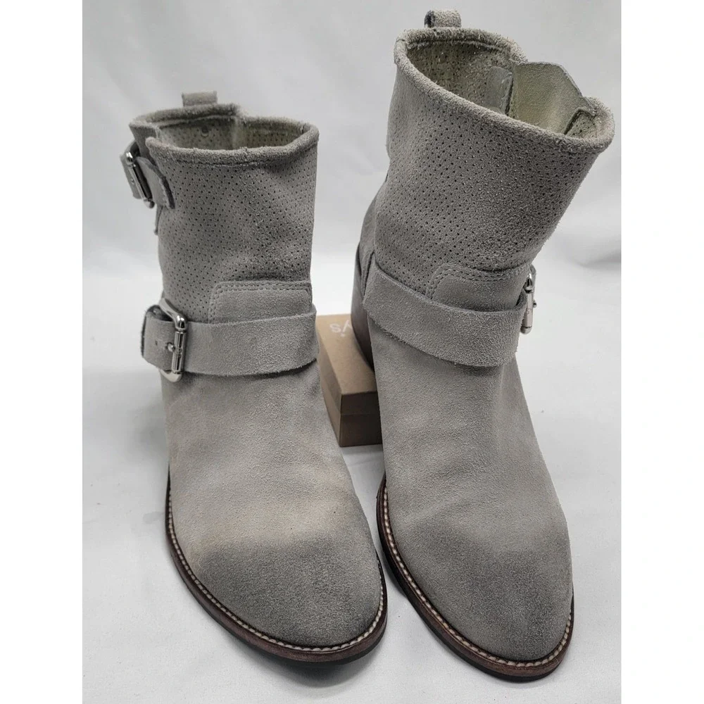 Donald J. Pliner Gray Suede Leather Buckle Ankle Boots Western Women Size 7.5 M - Picture 2 of 14